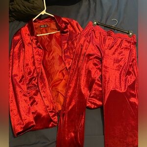 SHEIN red velvet suit